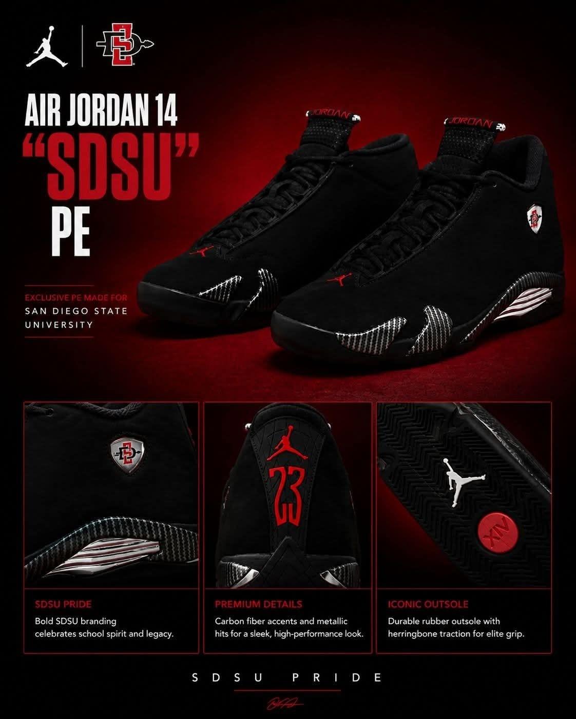「Air Jordan 14 “SDSU” PE:圣地亚哥州立大学专属校队限定解析」